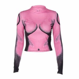 Ombre Pixel Body 3D Print Crop Graphic Tee M